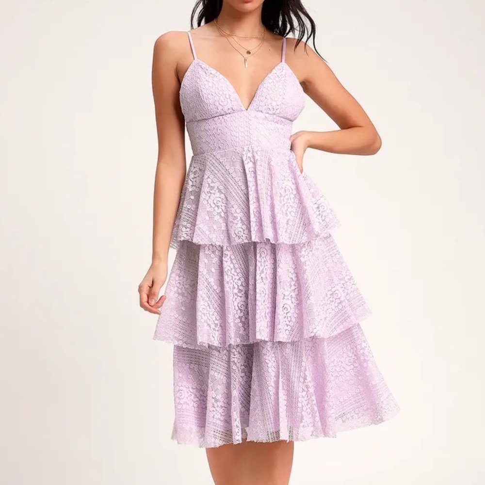 Lulu’s Lavender Ruffled Midi Dress
